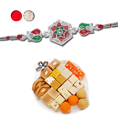 "Rakhi - SIL-6130 A (Single Rakhi), 500gms of Assorted Sweets - Click here to View more details about this Product